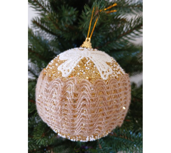 Новогодние шары золотые в ажурной вязке Ø100мм, цена за набор 2 шт (SH256)